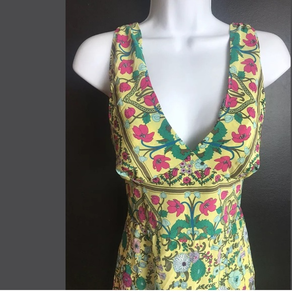 Anthropologie PLENTY By Tracy Reese Silk Dress RARE Floral Yellow Pink Green - Picture 2 of 12